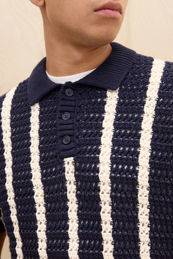 Slide View: 3: Loom Navy Gestreiftes Polohemd