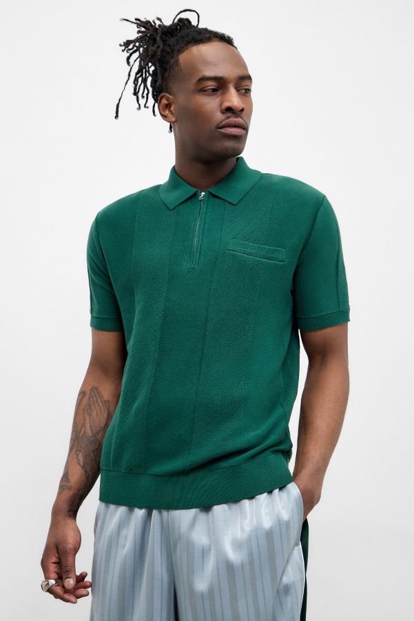 Vista diapositiva: 1: iets frans... Green Vertical Knit Polo Shirt