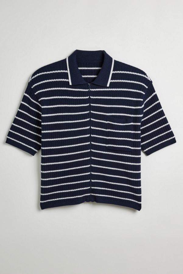 Vista diapositiva: 2: Standard Cloth Nautical Navy Zip-Up Polo Shirt 