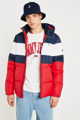 tommy jeans rugby stripe puffer jacket