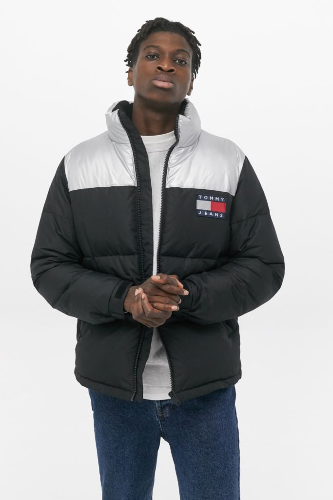 Tommy Jeans Black Metallic Puffer Jacket | Urban Outfitters UK