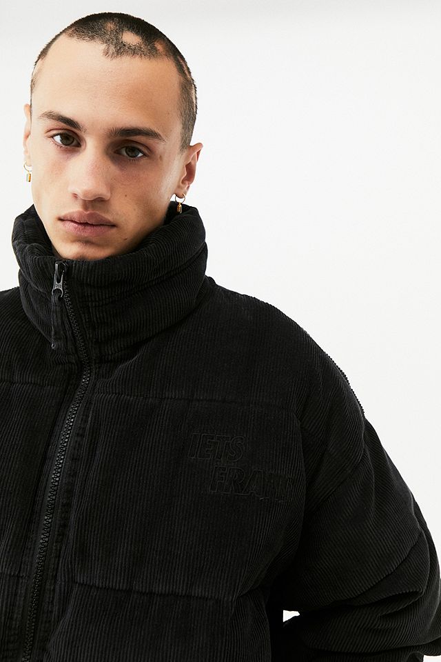 iets frans... Washed Black Corduroy Embroidered Puffer Jacket | Urban ...