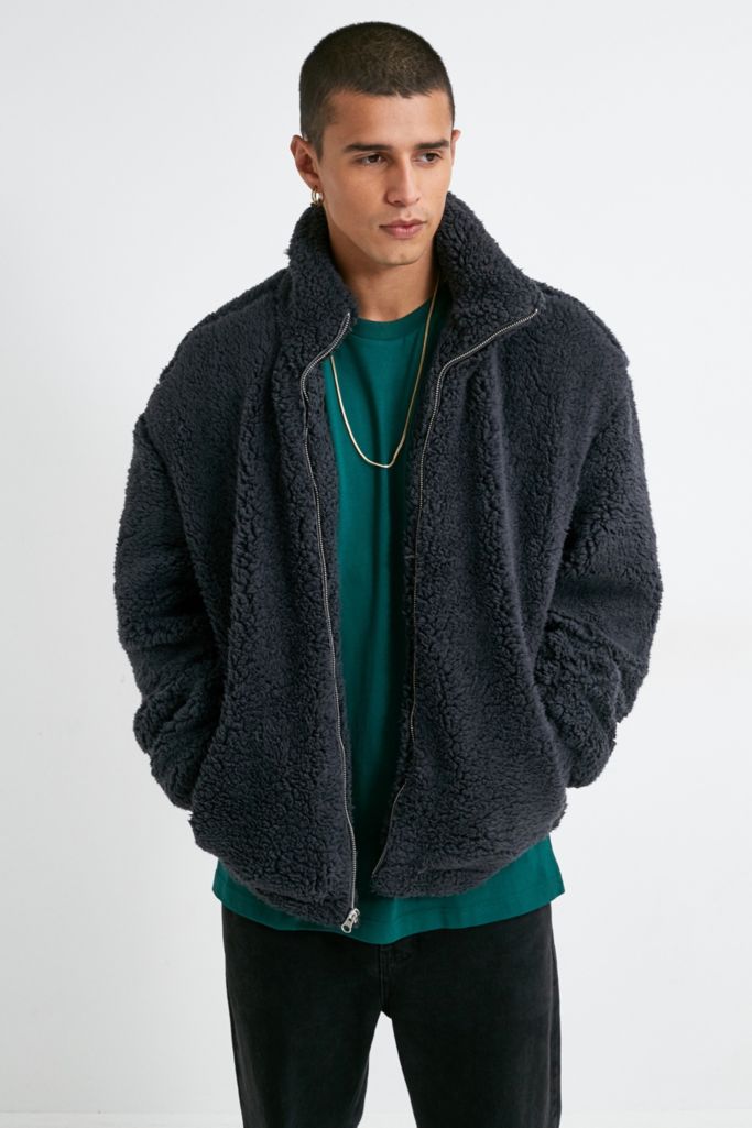 UO Black Sherpa Bomber Jacket | Urban Outfitters UK