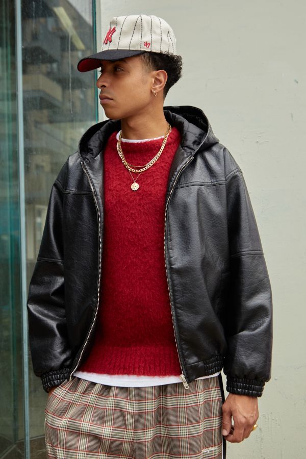 Slide View: 1: BDG Silvio Faux Leather Skate Hoodie