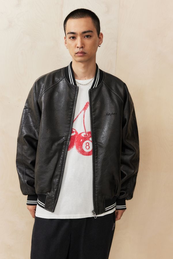 Slide View: 1: iets frans... Faux Leather Sports Varsity Bomber Jacket