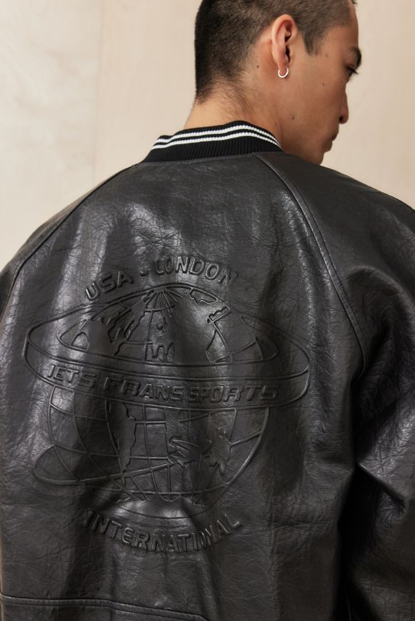 Slide View: 2: iets frans... Faux Leather Sports Varsity Bomber Jacket