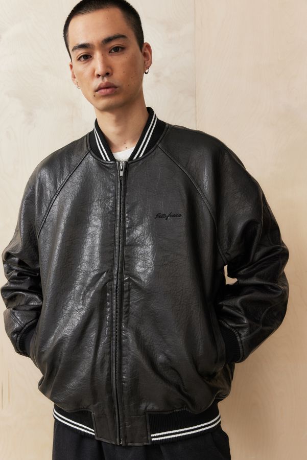 Slide View: 5: iets frans... Faux Leather Sports Varsity Bomber Jacket