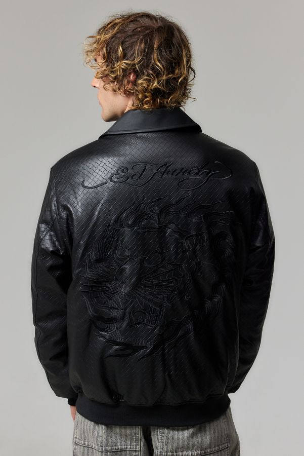 Slide View: 1: Veste Bomber en Faux Cuir Ed Hardy Exclusivité UO