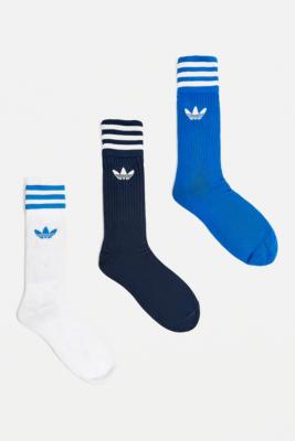 adidas Blue, White and Navy Crew Socks 3-Pack | Urban Outfitters UK
