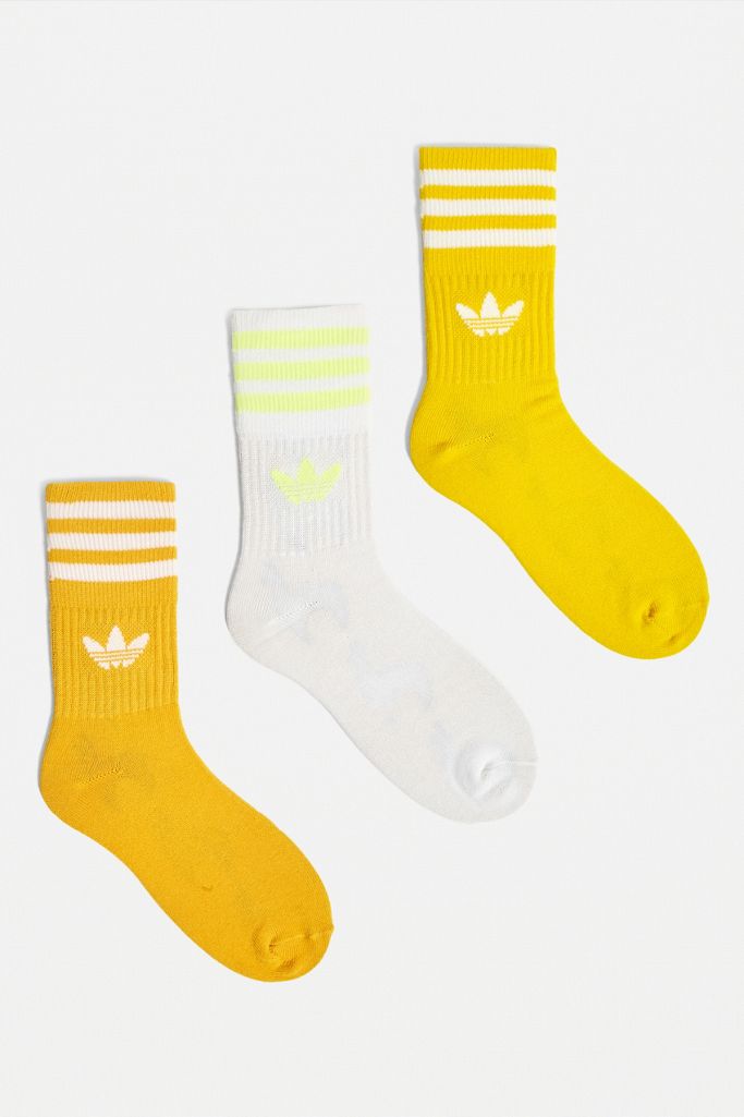 adidas Yellow Mid Cut Socks 3Pack Urban Outfitters UK