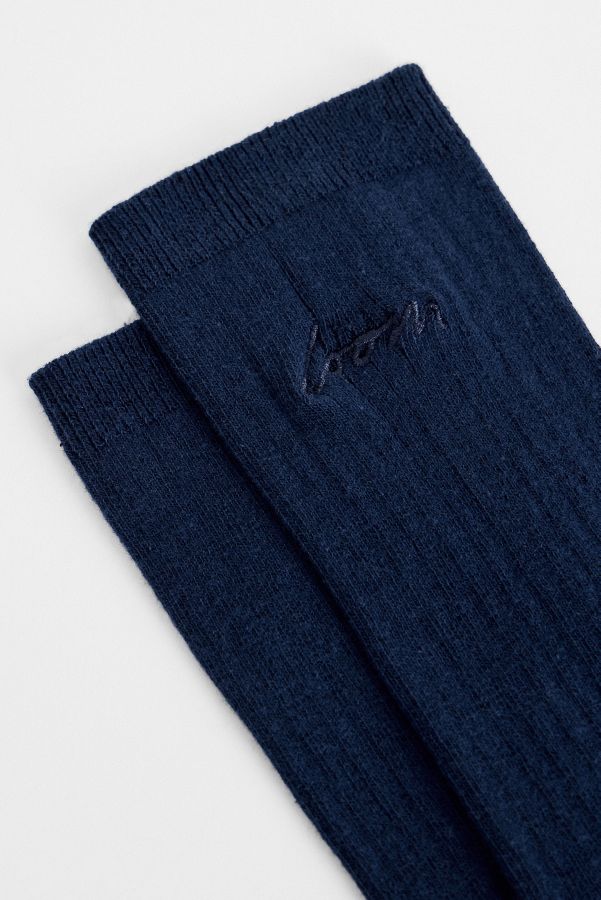 Slide View: 2: Loom Navy Ribbed Socks