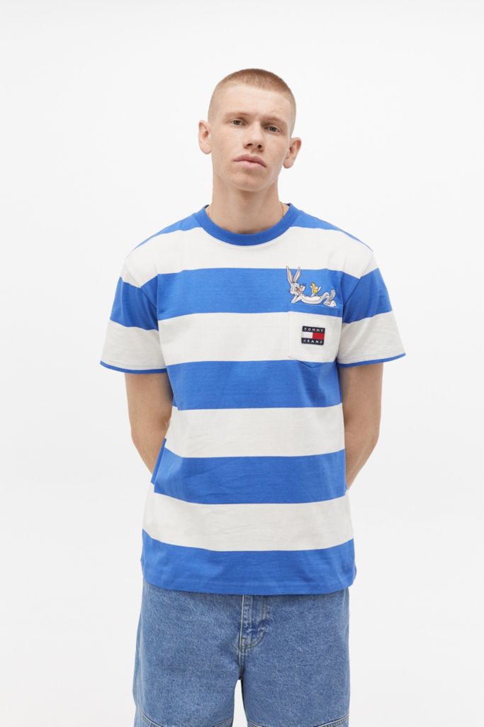 Tommy Jeans X Looney Tunes White And Blue Stripe T Shirt Urban
