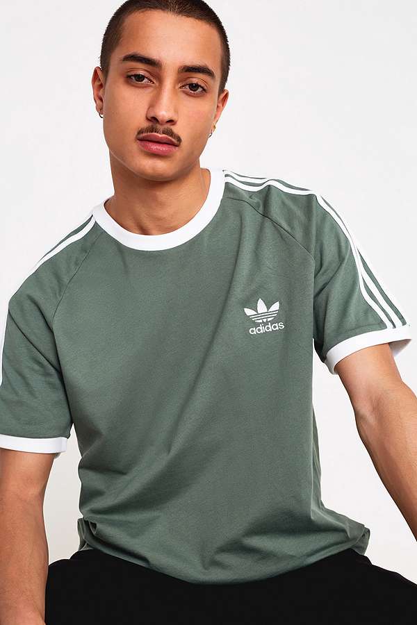 adidas 3-Stripe Trace Green T-Shirt | Urban Outfitters UK