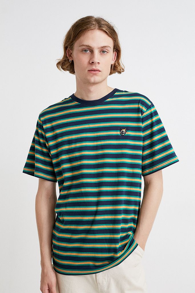 The Hundreds Green and Navy Striped T-Shirt | Urban Outfitters UK