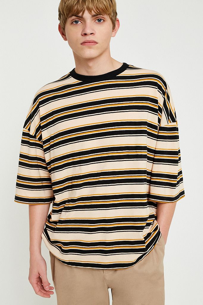 UO Caramel and Black Irregular Stripe T-Shirt | Urban Outfitters UK