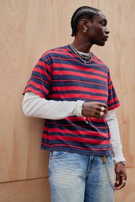 T-shirt BDG à rayures blocs rouges et bleu marine