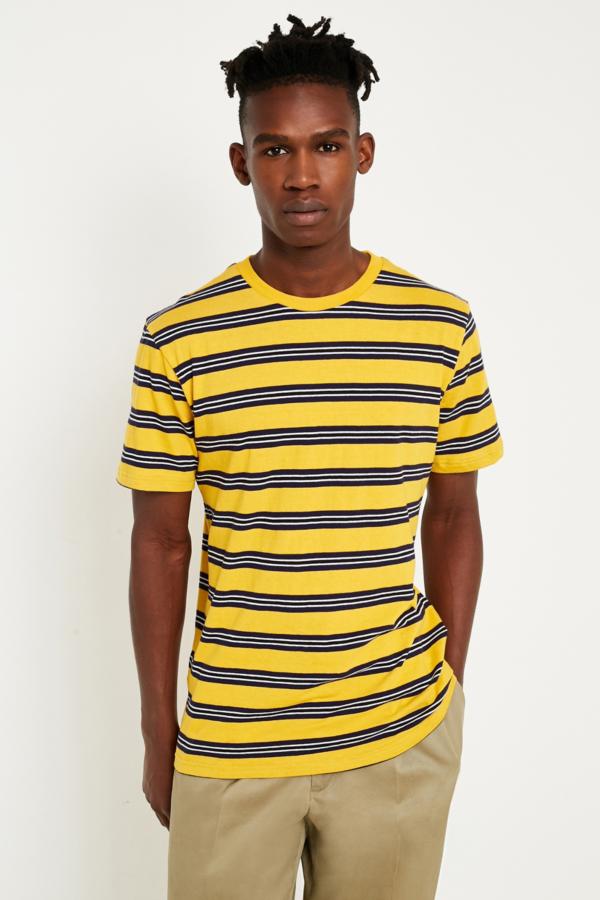 UO Billy Stripe Short-Sleeve Mustard T-Shirt | Urban Outfitters UK