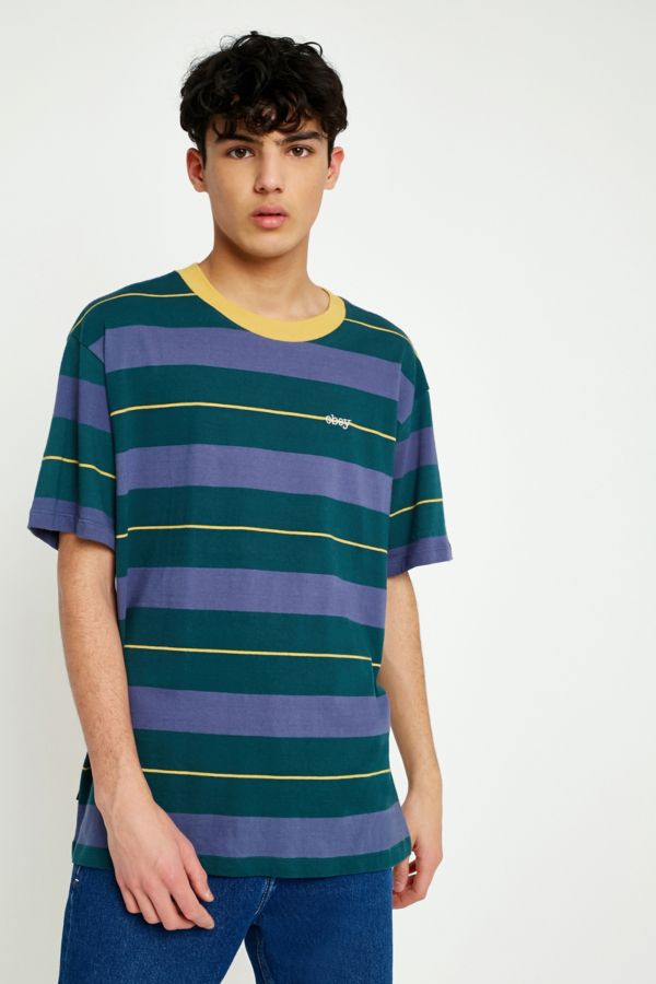 OBEY Green Stripe T-Shirt | Urban Outfitters UK