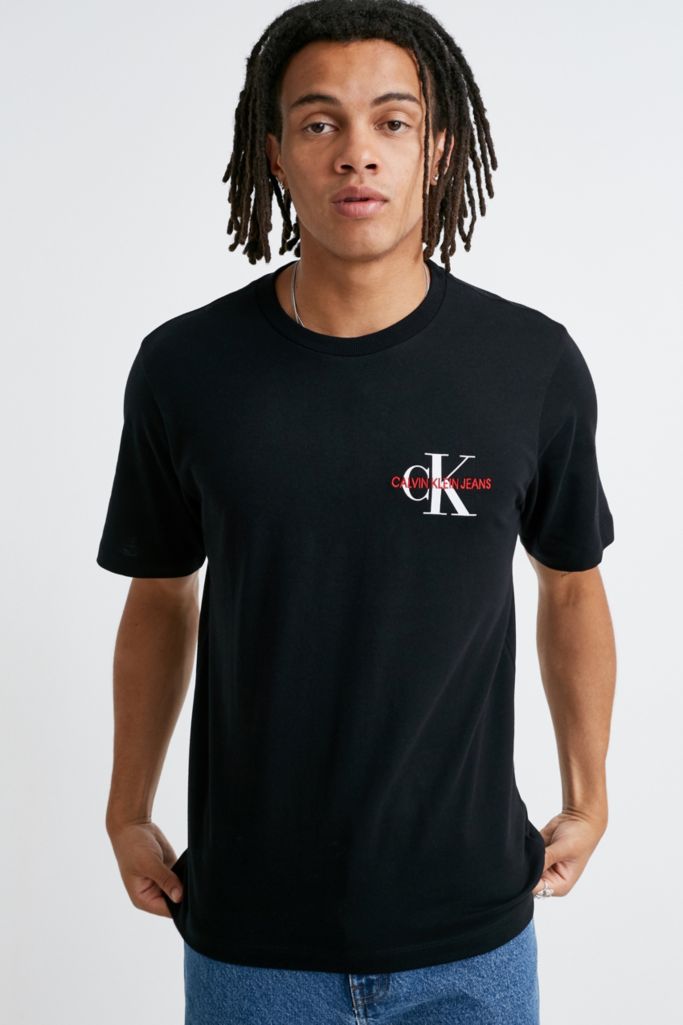 Calvin Klein Jeans Embroidered Monogram Logo Black T-Shirt | Urban ...