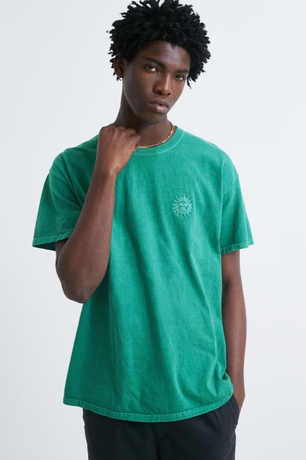 UO Embroidered Sun Green T-Shirt | Urban Outfitters UK