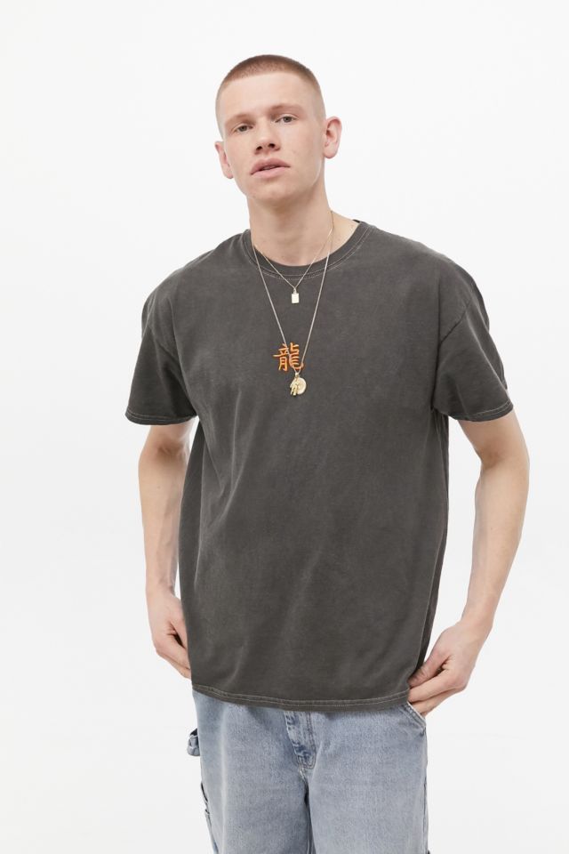 UO Overdyed Black Embroidered T-Shirt | Urban Outfitters UK
