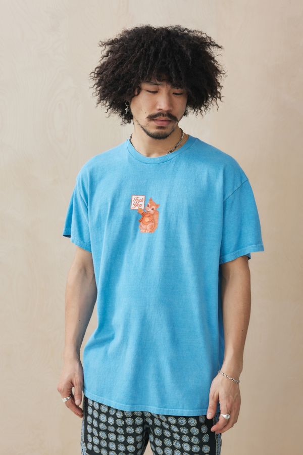 Slide View: 1: UO – T-Shirt „F You Squirrel“ in Blau mit Eichhörnchenmotiv