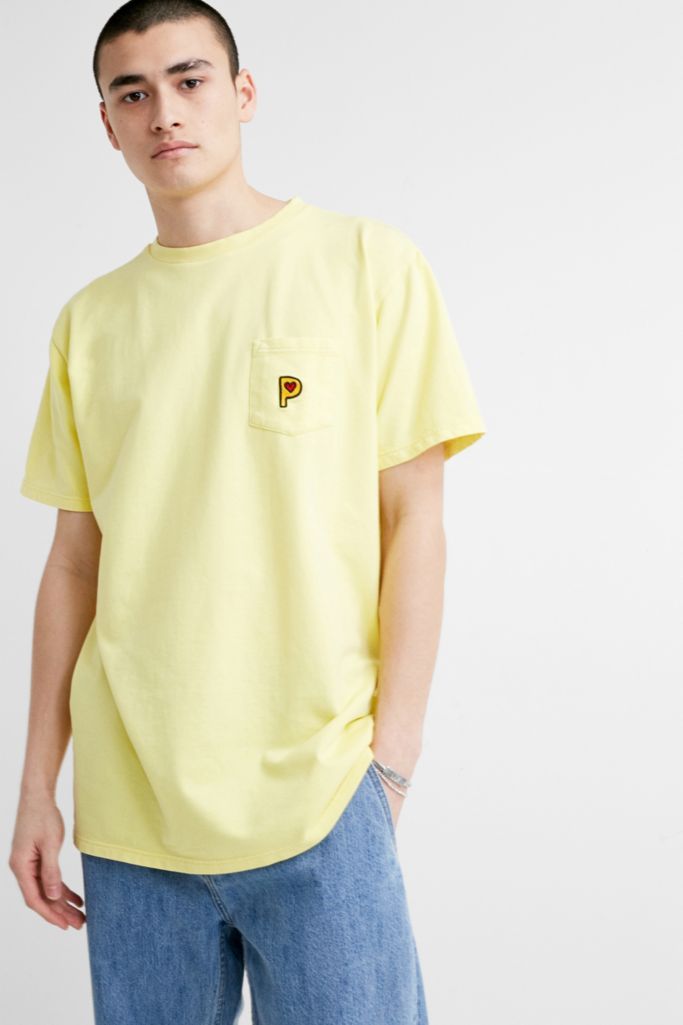 Post Details Embroidered Pocket Logo Yellow T-Shirt | Urban Outfitters UK