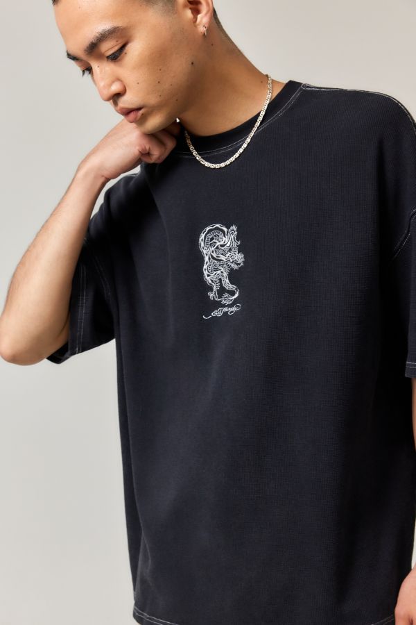 Slide View: 1: Ed Hardy UO Exclusive Black Waffle Dragon Soul T-Shirt