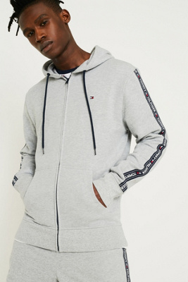 tommy hilfiger taped sleeve grey hoodie