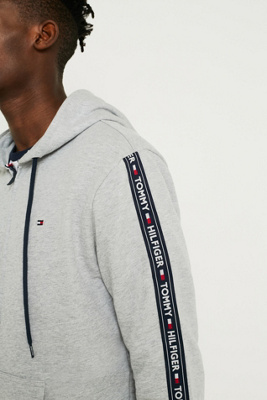 tommy hilfiger taped sleeve grey hoodie