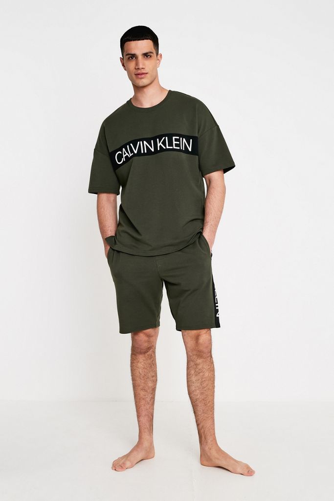 Calvin Klein Khaki and Black Logo Shorts Urban Outfitters UK