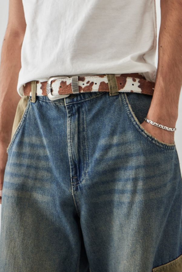 Slide View: 1: UO Cow Print Buckle Belt 