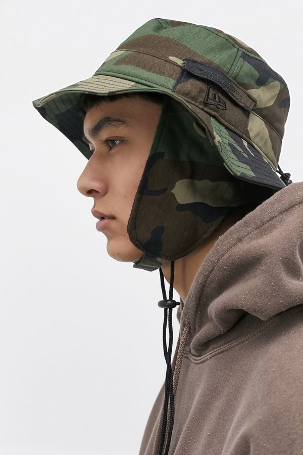 New Era Adventure Mossy Camo Dog Ear Bucket Hat Urban Outfitters UK