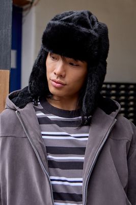 Black Faux Fur Trapper Hat