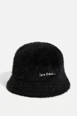 fluffy black bucket hat