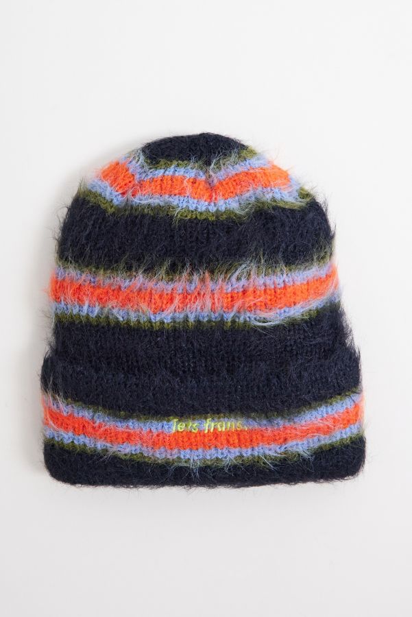 Slide View: 1: iets frans... Orange Stripe Eyelash Knit Beanie