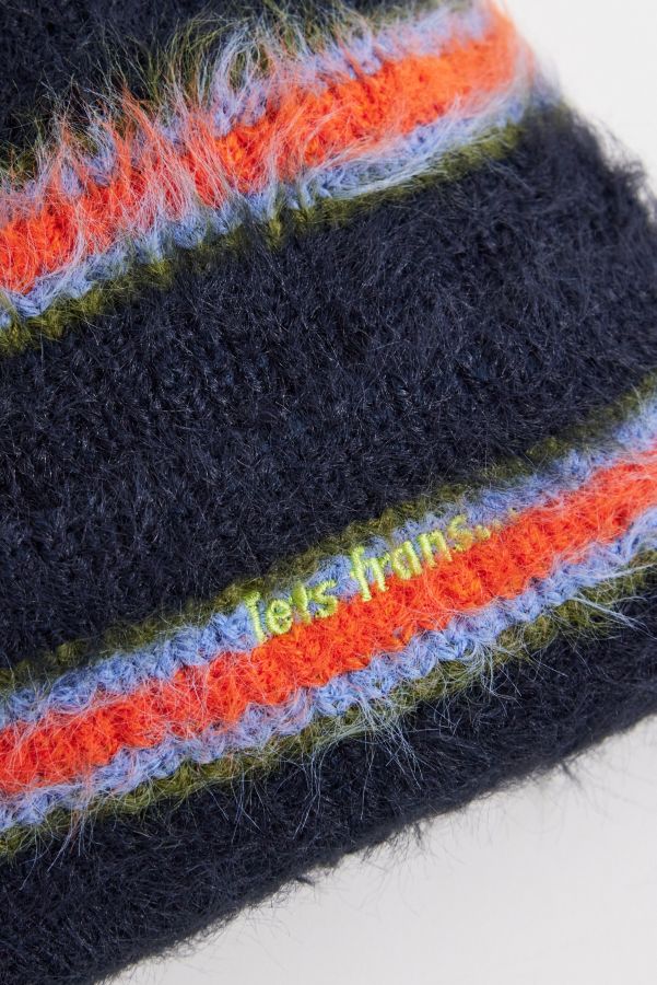 Slide View: 4: iets frans... Orange Stripe Eyelash Knit Beanie