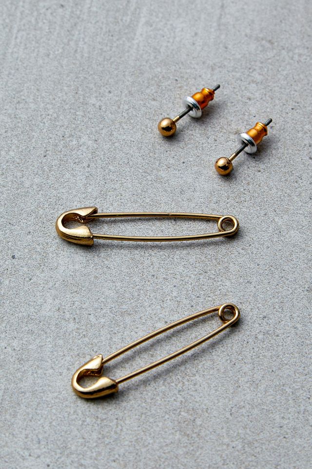 Safety Pin GoldPlated Earrings Pack Urban Outfitters UK