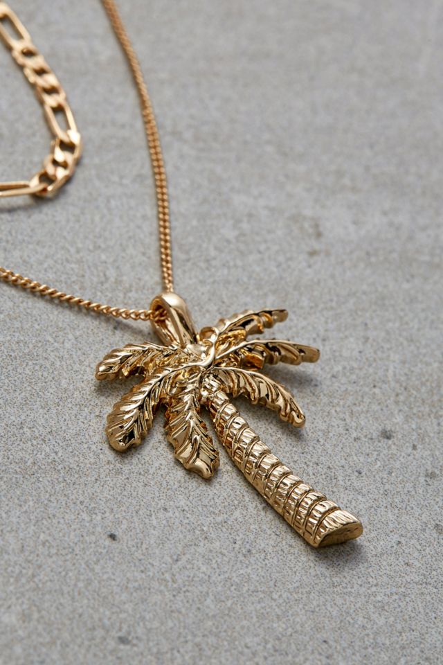 Chained + Able Gold Palm Tree Layered Necklace | Urban Outfitters UK