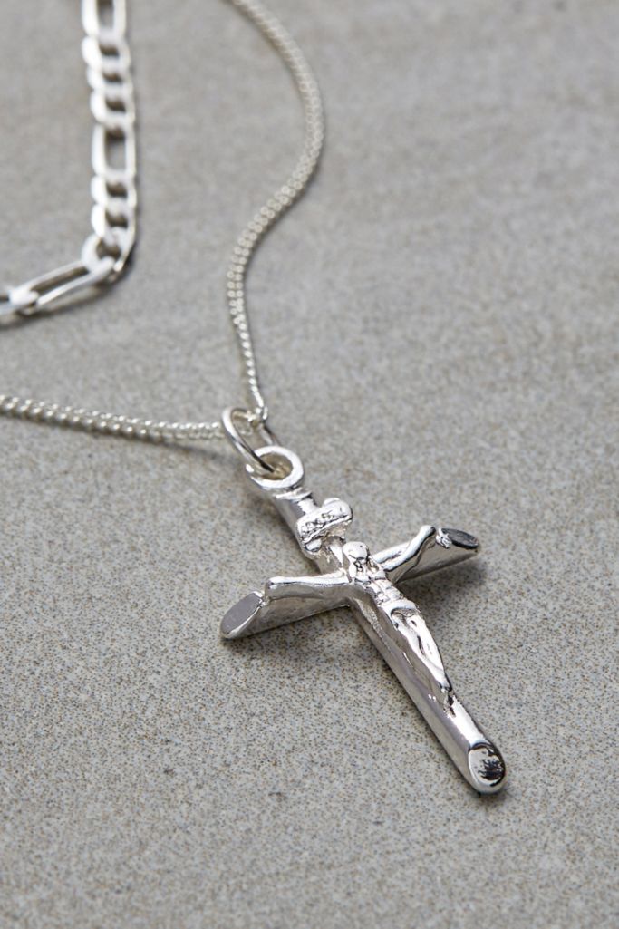 Chained + Able Silver Crucifix Layered Necklace | Urban Outfitters UK