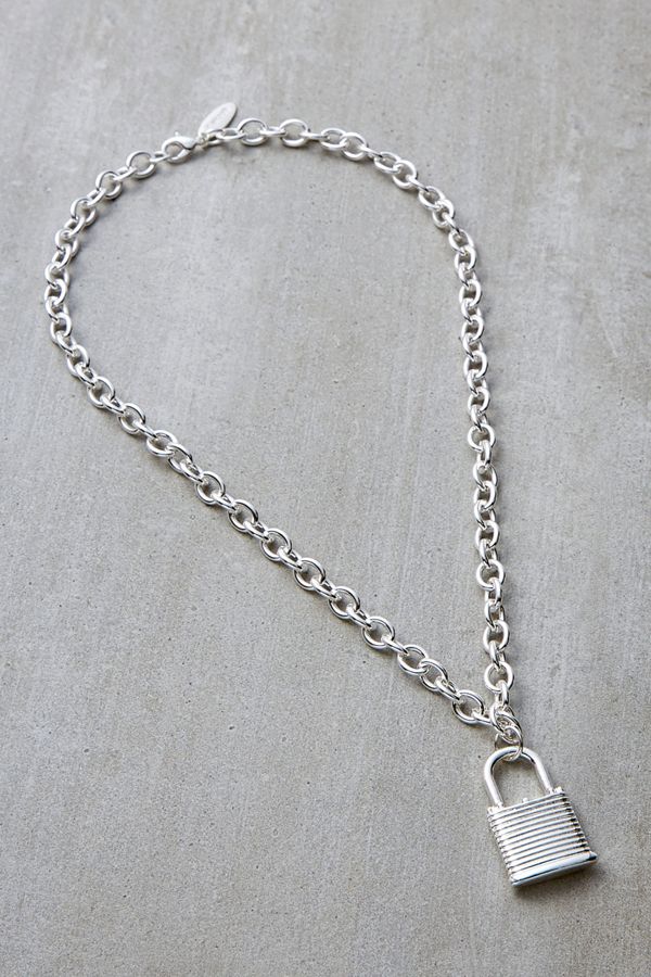 Silver Padlock Chain Necklace Urban Outfitters UK