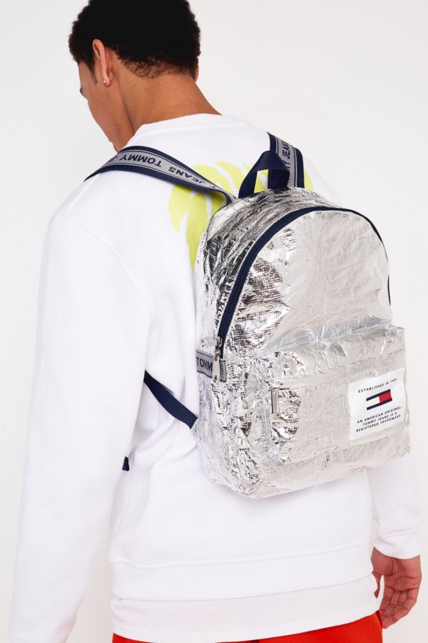 Tommy Jeans Logo Tape Silver Backpack | Urban Outfitters UK