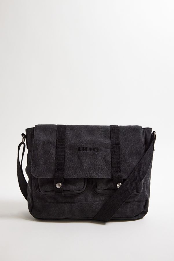 Slide View: 1: Sac Messager en Toile Noire BDG