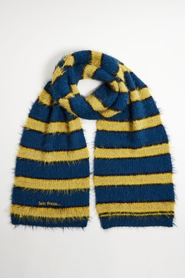 Slide View: 2: iets frans... Yellow Stripe Eyelash Knit Scarf