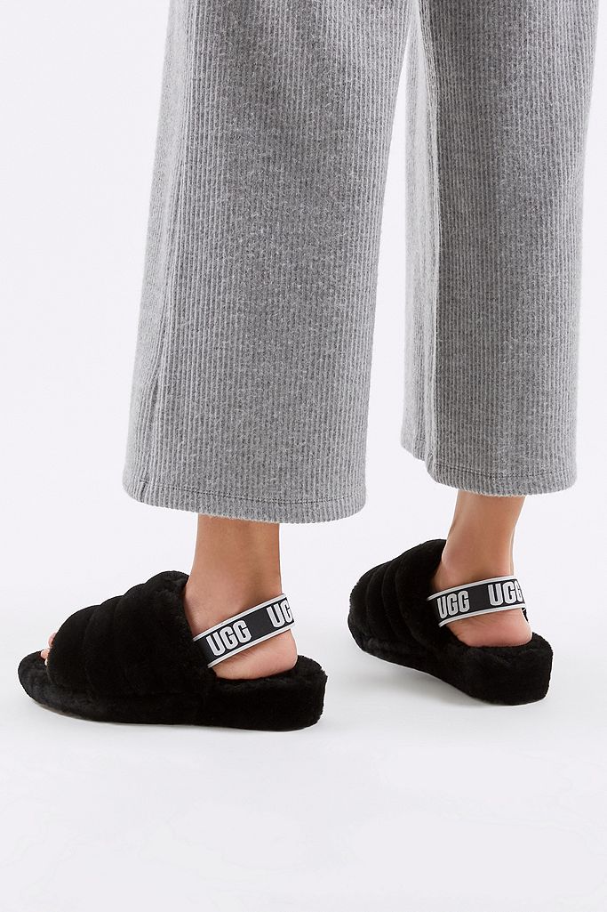 UGG Fluff Yeah Black Slide Sandals | Urban Outfitters UK