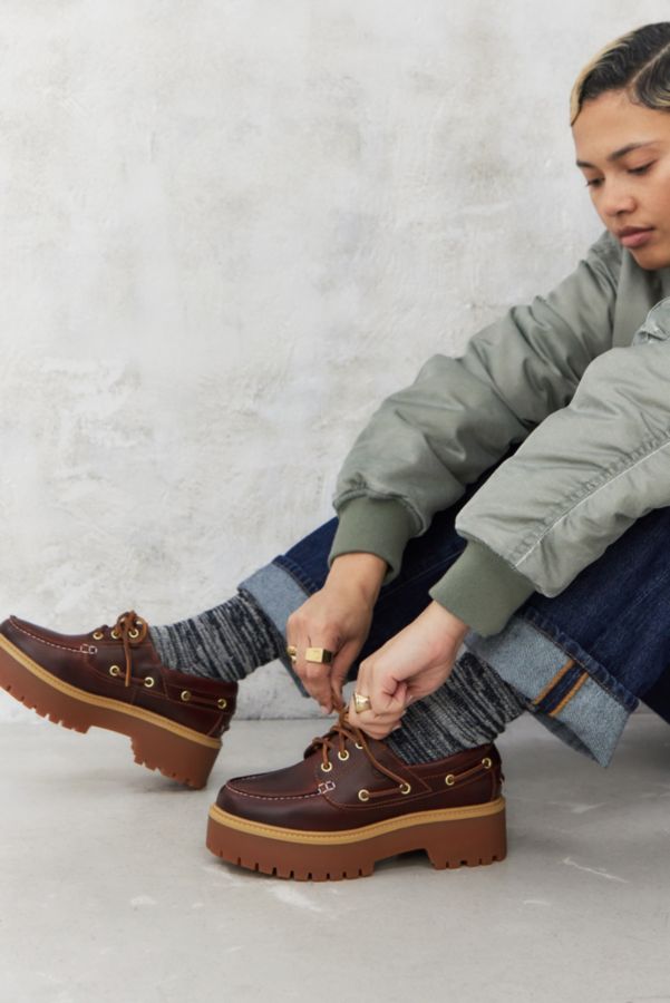 Slide View: 1: Timberland Burgundy Leather Platform Boat Shoes