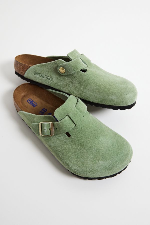 Slide View: 2: Birkenstock Green Tea Suede Boston Clogs