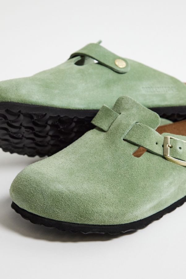 Slide View: 3: Birkenstock Green Tea Suede Boston Clogs