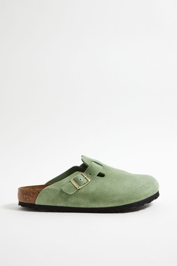 Slide View: 4: Birkenstock Green Tea Suede Boston Clogs