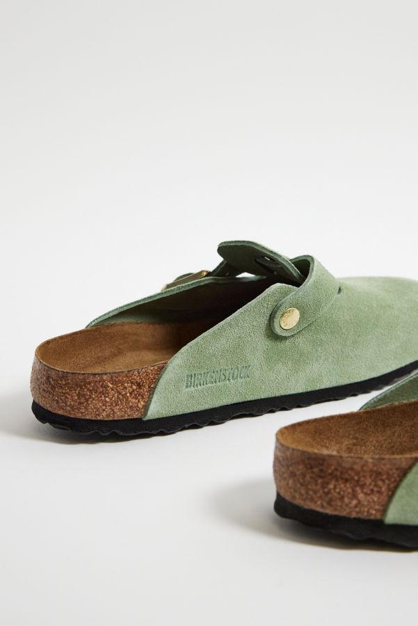 Slide View: 5: Birkenstock Green Tea Suede Boston Clogs